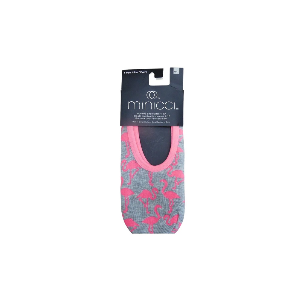 Minicci Liner Socks Womens M/L Gray Flamingo Print No Show 1 Pair